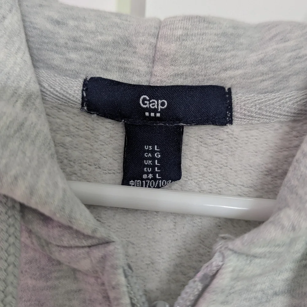 GAP Heather Gray Zip-Up Hoodie with Floral Logo (Large EC) - Picture 5 of 7